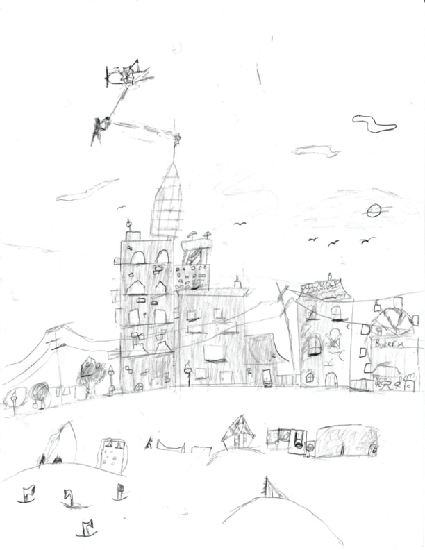 pencil drawing of buildings